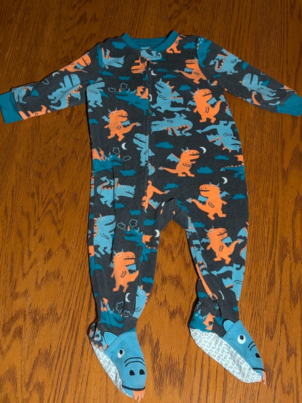 Carter’s Baby Boy Dinosaur Fleece Footie Pajamas 12M Blue Orange 3D Feet